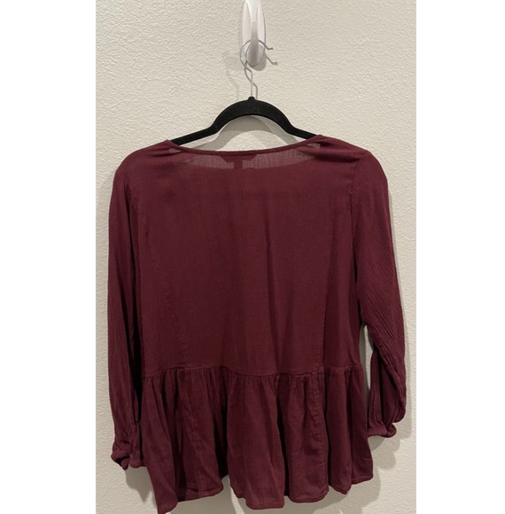 AMERICAN EAGLE Burgundy Embroidered Tie Blouse - Picture 5 of 5